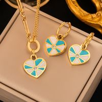 304 Stainless Steel 18K Gold Plated Vintage Style Enamel Plating Inlay Heart Shape Artificial Rhinestones Bracelets Earrings Necklace main image 1