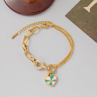 304 Stainless Steel 18K Gold Plated Vintage Style Enamel Plating Inlay Heart Shape Artificial Rhinestones Bracelets Earrings Necklace main image 3