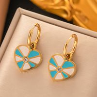 304 Stainless Steel 18K Gold Plated Vintage Style Enamel Plating Inlay Heart Shape Artificial Rhinestones Bracelets Earrings Necklace sku image 2