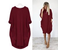 Women's Straight Skirt Casual Basic Simple Style Round Neck Fake Buttons Pocket Half Sleeve Simple Solid Color Midi Dress Outdoor Travel Daily main image 5
