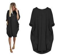 Women's Straight Skirt Casual Basic Simple Style Round Neck Fake Buttons Pocket Half Sleeve Simple Solid Color Midi Dress Outdoor Travel Daily main image 4