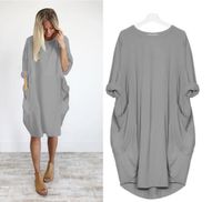 Women's Straight Skirt Casual Basic Simple Style Round Neck Fake Buttons Pocket Half Sleeve Simple Solid Color Midi Dress Outdoor Travel Daily main image 2