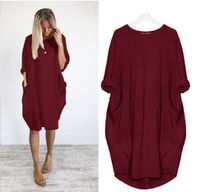 Women's Straight Skirt Casual Basic Simple Style Round Neck Fake Buttons Pocket Half Sleeve Simple Solid Color Midi Dress Outdoor Travel Daily main image 3