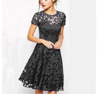 Women's A-line Skirt Lace Dress Basic Simple Style Round Neck Lace Short Sleeve Solid Color Above Knee Family Gathering Party Festival main image 3