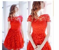 Women's A-line Skirt Lace Dress Basic Simple Style Round Neck Lace Short Sleeve Solid Color Above Knee Family Gathering Party Festival main image 8