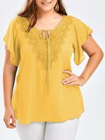 Basic Classic Style Simple Solid Color Spandex Polyester Chiffon Patchwork Lace T-shirt Chiffon Shirt main image 6