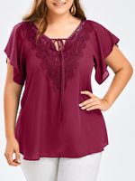 Basic Classic Style Simple Solid Color Spandex Polyester Chiffon Patchwork Lace T-shirt Chiffon Shirt main image 4