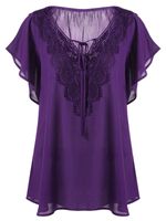 Basic Classic Style Simple Solid Color Spandex Polyester Chiffon Patchwork Lace T-shirt Chiffon Shirt main image 3