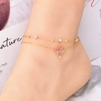 Y2k Hawaiian Beach Lotus Stainless Steel Layered Artificial Gemstones 18k Gold Plated Platinum Plated Women's Anklet main image 1