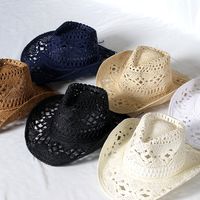 Unisex Simple Style Solid Color Hollow Out Crimping Straw Hat main image 2