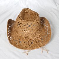 Unisex Simple Style Solid Color Hollow Out Crimping Straw Hat main image 3