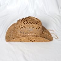 Unisex Simple Style Solid Color Hollow Out Crimping Straw Hat main image 4