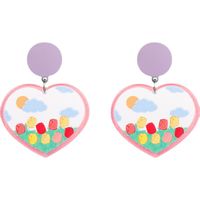 Wholesale Jewelry 1 Pair Sweet Rainbow Heart Shape Flower Arylic Alloy Drop Earrings main image 4