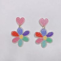 Wholesale Jewelry 1 Pair Sweet Rainbow Heart Shape Flower Arylic Alloy Drop Earrings sku image 16