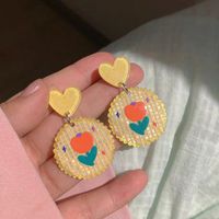 Wholesale Jewelry 1 Pair Sweet Rainbow Heart Shape Flower Arylic Alloy Drop Earrings sku image 9