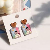 Wholesale Jewelry 1 Pair Sweet Rainbow Heart Shape Flower Arylic Alloy Drop Earrings sku image 26