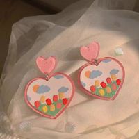 Wholesale Jewelry 1 Pair Sweet Rainbow Heart Shape Flower Arylic Alloy Drop Earrings sku image 24