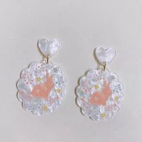 Wholesale Jewelry 1 Pair Sweet Rainbow Heart Shape Flower Arylic Alloy Drop Earrings sku image 19