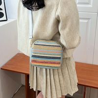 Women's Medium All Seasons Straw Color Block Classic Style Square Zipper Shoulder Bag main image 3