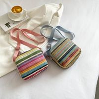 Women's Medium All Seasons Straw Color Block Classic Style Square Zipper Shoulder Bag main image 1