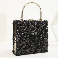 Black Colour Gold Polyester Solid Color Sequins Square Evening Bags main image 5