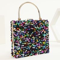 Black Colour Gold Polyester Solid Color Sequins Square Evening Bags main image 6