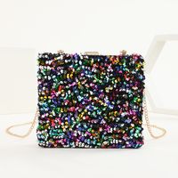 Black Colour Gold Polyester Solid Color Sequins Square Evening Bags main image 2