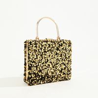Black Colour Gold Polyester Solid Color Sequins Square Evening Bags sku image 2