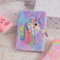 A5 New Unicorn Cartoon Plush With Lock Notebook Student Cute Journal Book Children's Diary Gift Book sku image 1