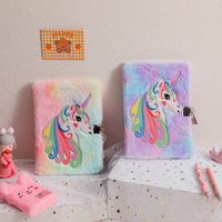 A5 New Unicorn Cartoon Plush With Lock Notebook Student Cute Journal Book Children's Diary Gift Book main image 5