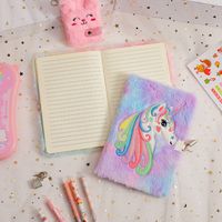 A5 New Unicorn Cartoon Plush With Lock Notebook Student Cute Journal Book Children's Diary Gift Book main image 4