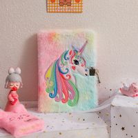 A5 New Unicorn Cartoon Plush With Lock Notebook Student Cute Journal Book Children's Diary Gift Book sku image 2