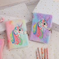 A5 New Unicorn Cartoon Plush With Lock Notebook Student Cute Journal Book Children's Diary Gift Book main image 1