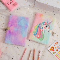 A5 New Unicorn Cartoon Plush With Lock Notebook Student Cute Journal Book Children's Diary Gift Book main image 2