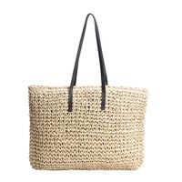 Women's Medium All Seasons Straw Solid Color Streetwear Square Zipper Straw Bag sku image 3