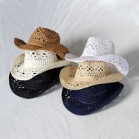 Unisex Simple Style Solid Color Hollow Out Crimping Straw Hat main image 1