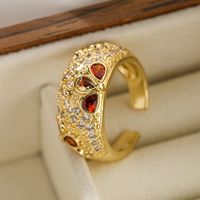 Commute Water Droplets Heart Shape Copper Plating Inlay Zircon 18k Gold Plated Open Ring main image 2