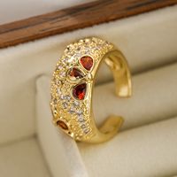 Commute Water Droplets Heart Shape Copper Plating Inlay Zircon 18k Gold Plated Open Ring sku image 2