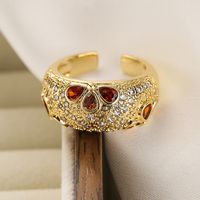 Commute Water Droplets Heart Shape Copper Plating Inlay Zircon 18k Gold Plated Open Ring main image 4