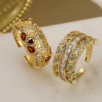 Commute Water Droplets Heart Shape Copper Plating Inlay Zircon 18k Gold Plated Open Ring main image 1