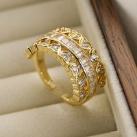 Commute Water Droplets Heart Shape Copper Plating Inlay Zircon 18k Gold Plated Open Ring main image 3