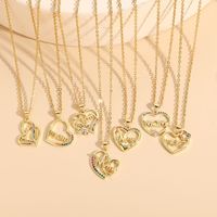 Mama Letter Heart Shape Copper Inlay Zircon 14k Gold Plated Pendant Necklace main image 3