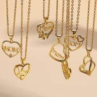 Mama Letter Heart Shape Copper Inlay Zircon 14k Gold Plated Pendant Necklace main image 6