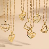 Mama Letter Heart Shape Copper Inlay Zircon 14k Gold Plated Pendant Necklace main image 2
