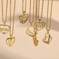 Mama Letter Heart Shape Copper Inlay Zircon 14k Gold Plated Pendant Necklace main image 4