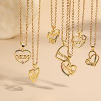 Mama Letter Heart Shape Copper Inlay Zircon 14k Gold Plated Pendant Necklace main image 1