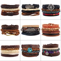 Casual Letter Feather Wings Pu Leather Alloy Beaded Patchwork Men's Bracelets main image 1
