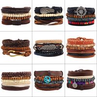 Décontractée Lettre La Plume Ailes Faux Cuir Alliage Perlé Patchwork Hommes Bracelets main image 1