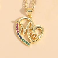 Mama Letter Heart Shape Copper Inlay Zircon 14k Gold Plated Pendant Necklace sku image 1