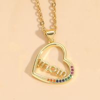 Mama Letter Heart Shape Copper Inlay Zircon 14k Gold Plated Pendant Necklace sku image 2